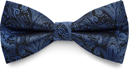 Nœud papillon pré-noué en soie à motif cachemire bleu marine et bleu clair