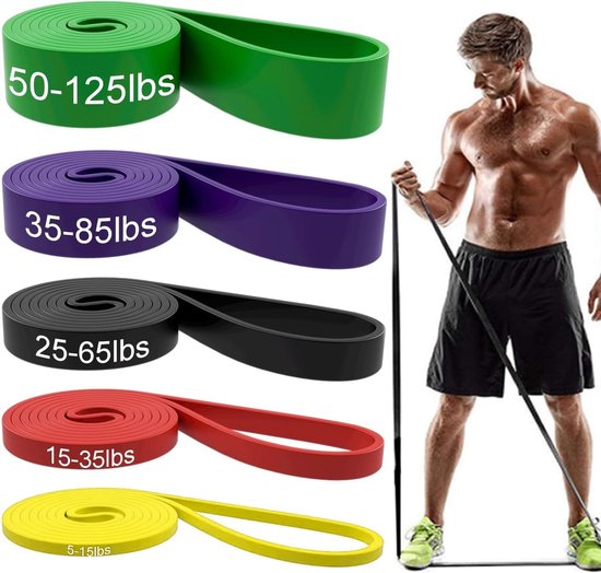 Premium 5-delige Weerstandsbanden Set - Fitness Elastiek met 5 Verschillende Weerstanden - Geschikt voor Crossfit, Powerlifting en Thuis workouts - Inclusief luxe opberger en Complete Oefengids voor Weerstandsbanden