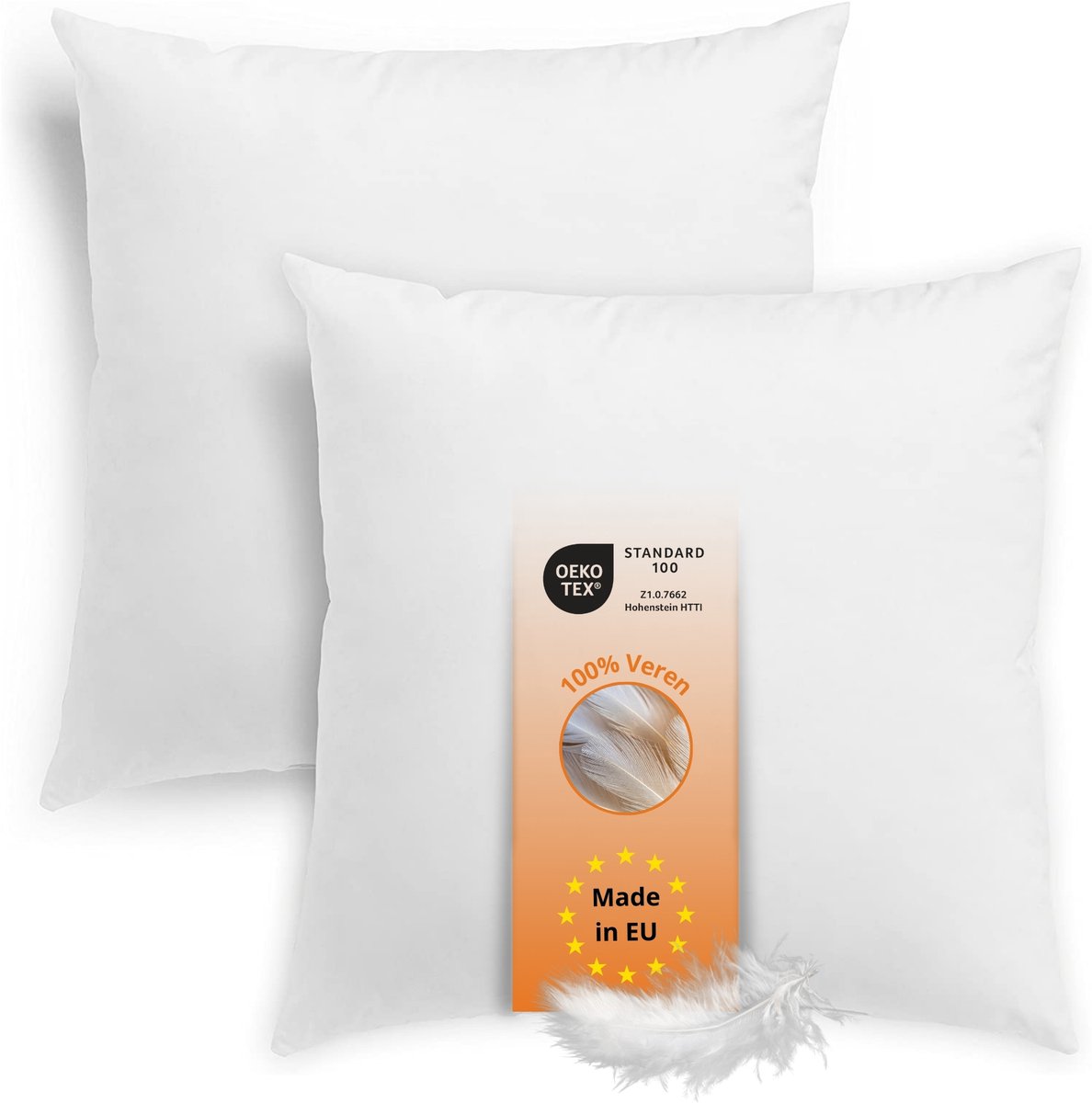 sleepling veren kussen - hoofdkussen 40x40 cm 2-delige Set - kussen met vulling van veren en hoes van katoen - als slaapkussen, bankkussen of sierkussen - Downpass gecertificeerde veren - Made in EU - kussen set - 40 x 40 cm - wit