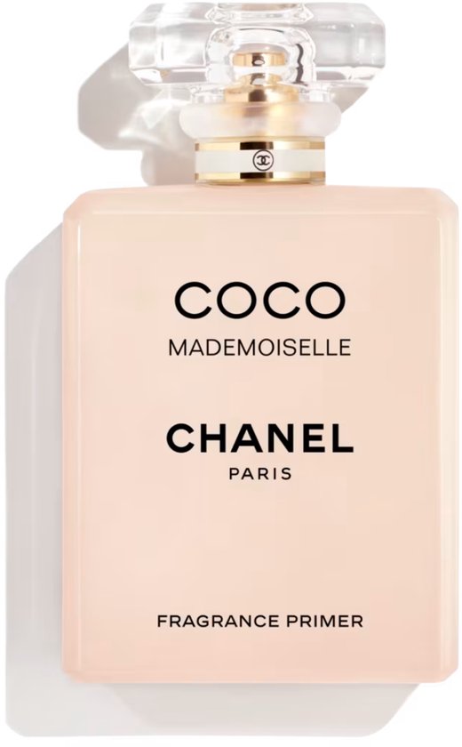 Primer parfum Coco Mademoiselle pêche Chanel avec bouchon en cristal.