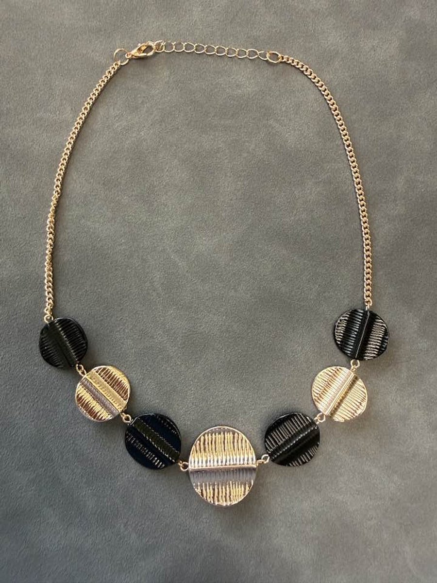 My Sweet Romance® - dames ketting - zwarte en gouden ronde schakels - lengte ketting 40 cm (plus 5 cm)