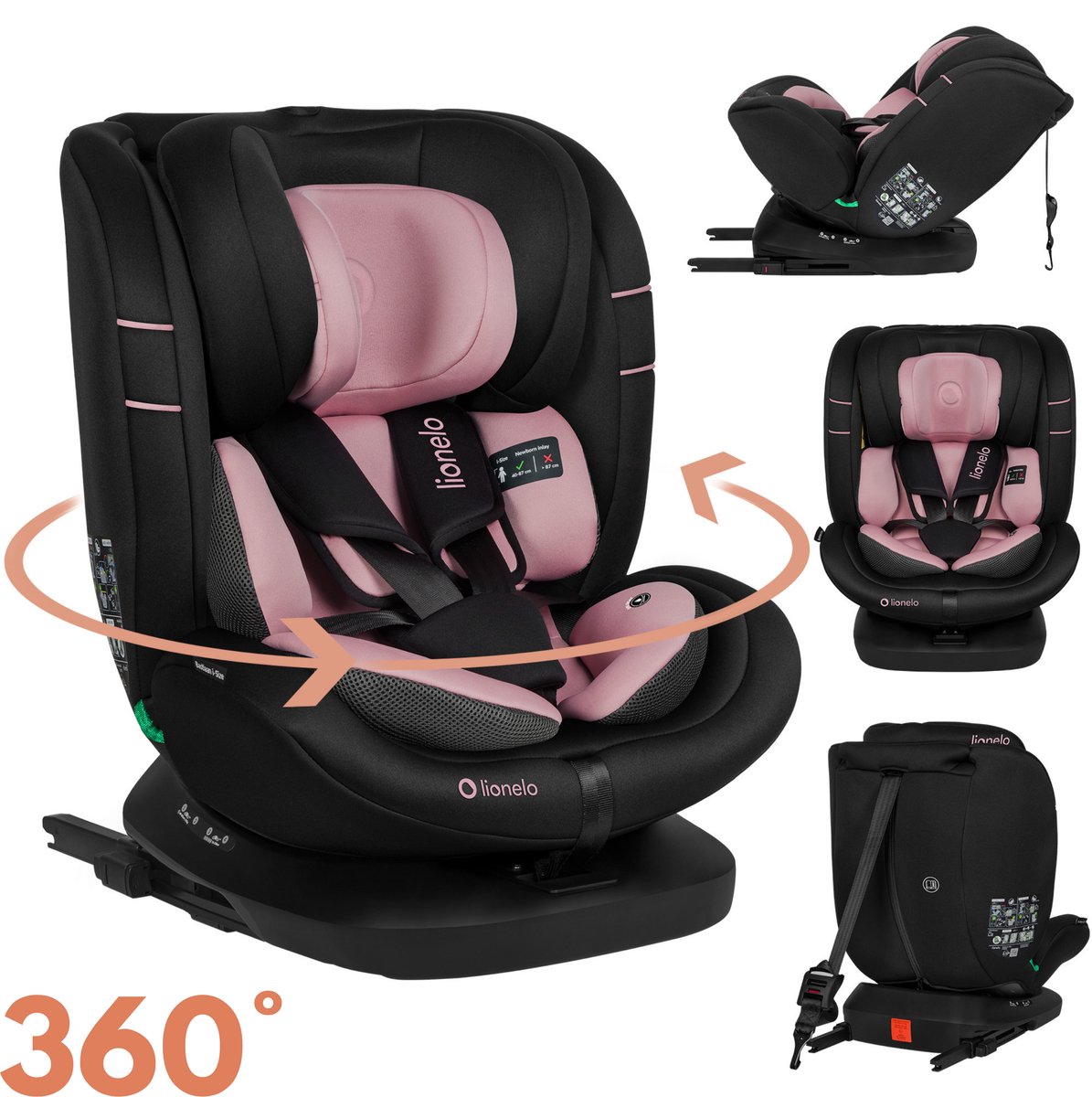 Lionelo Bastiaan i-Size 4in1 Autostoel ISOFIX 360° Draaibaar – Van Geboorte tot 12 Jaar (40-150 cm) – RWF & FWF – Top Tether – Memory Foam – SideProtect – Brede Comfortzitting – i-Size