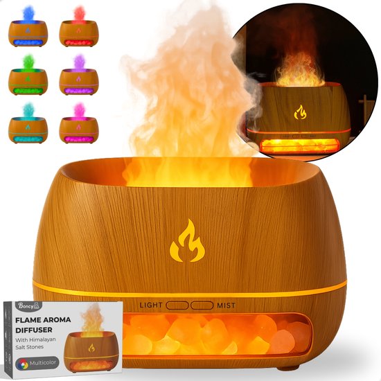 Boncy® Himalaya Fire - Zoutsteen Lamp Aroma Diffuser - Luchtbevochtiger met Licht-opties - Aromadiffusers Geurverspreider Vernevelaar - Aromatherapie Aromadiffusers - Geschikt voor etherische olie - Verdamper Verstuiver
