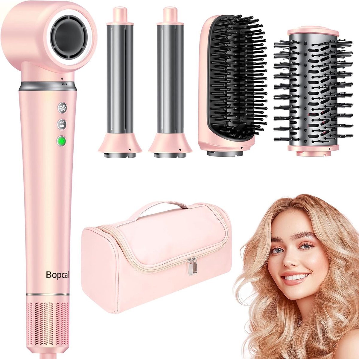5-in-1 Airstyler - 160000 RPM High-Speed Ionen Föhn - Multistyler - Glätten - Drogen - Locken - Automatische Lockenaufsatz - Rundbürste / Warmluftbürste - Reisetasche