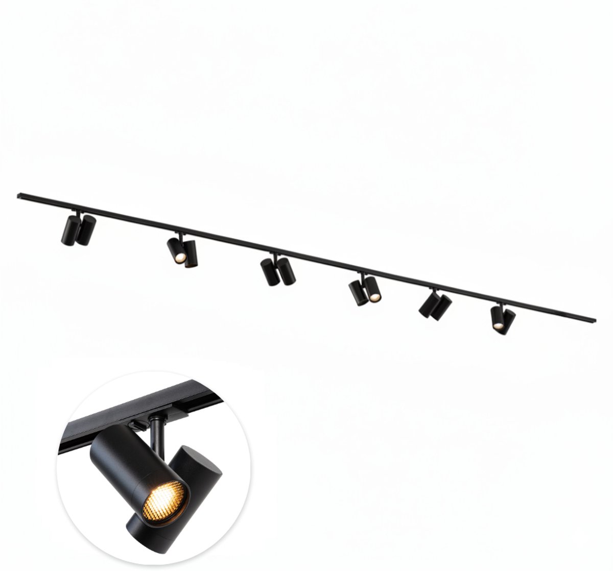 Qub Viror Railverlichting - Zwart - 400 cm - I-Vorm - 6x Viror Duo Spots - Dimbaar - Complete Set