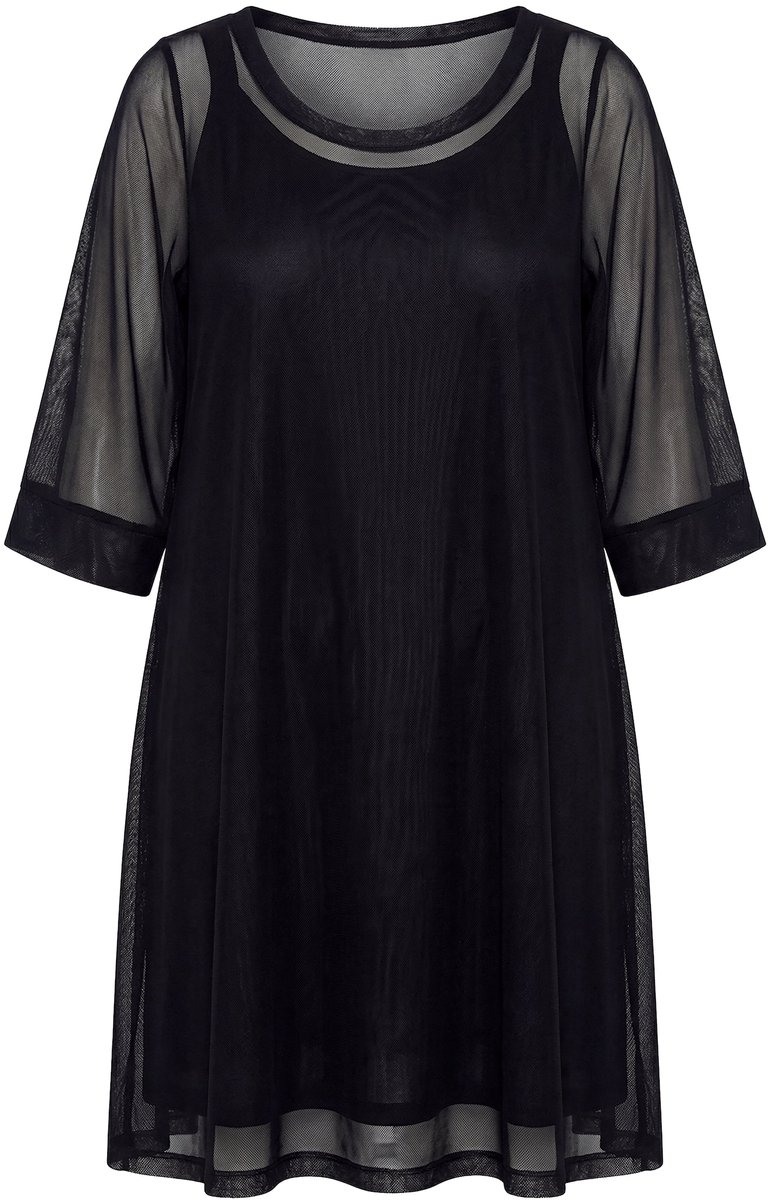 MIAMODA - Dames - Mesh jurk A-lijn 3/4-trompetmouwen - Zwart - Maat 56