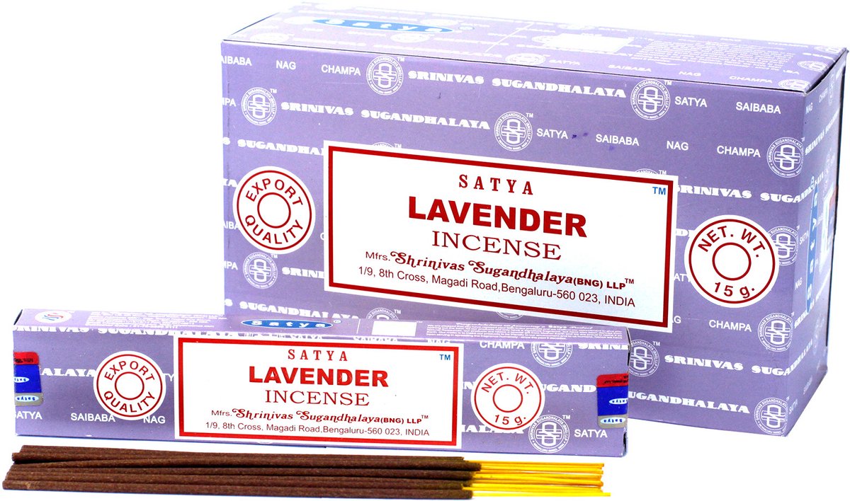 Satya - lavendel - wierook - lavender - wierookstokjes - doos 12 pakjes van 15 gram