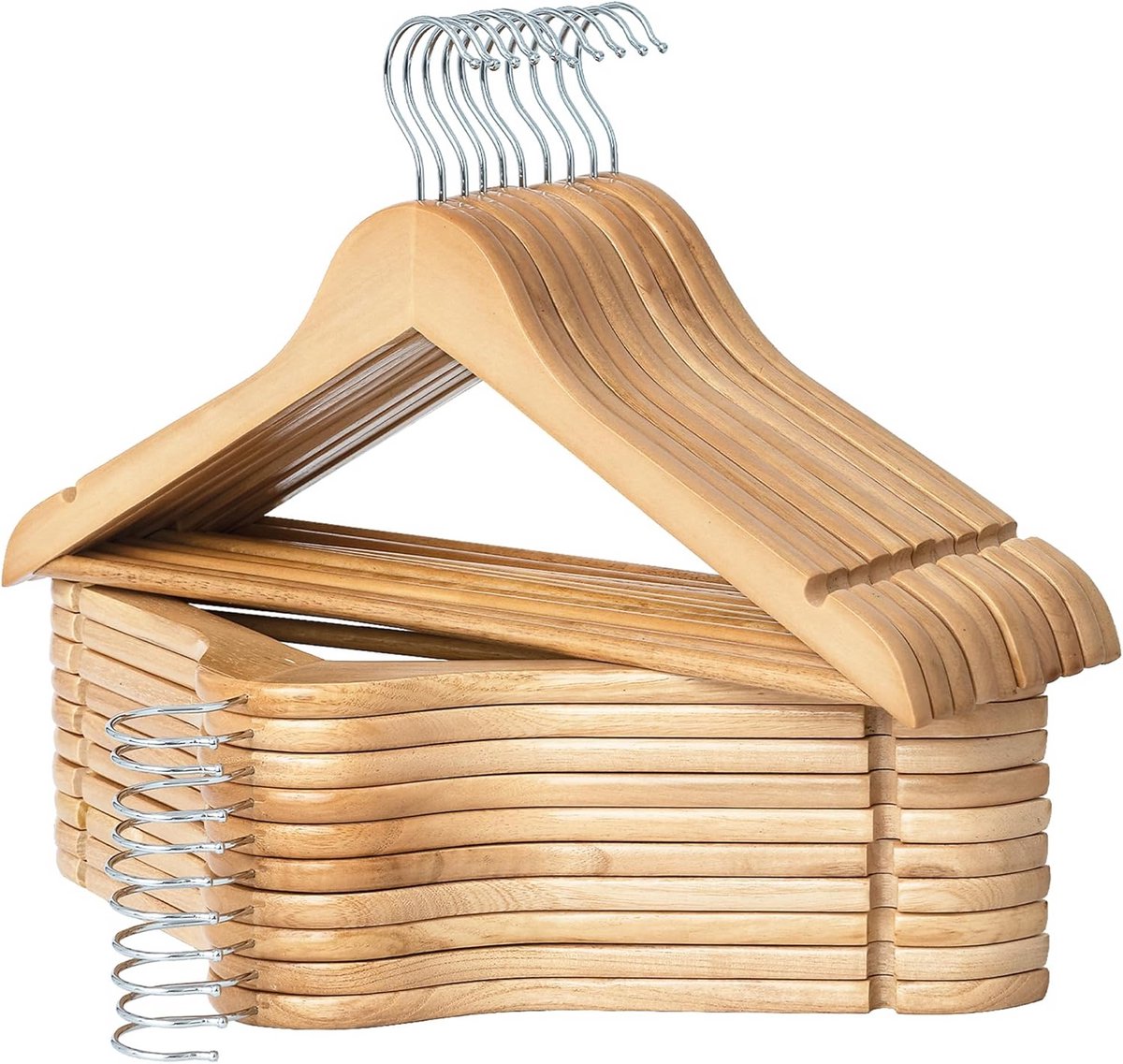 Witte Houten Kledinghangers - Set van 20 - Robuuste Garderobehangers