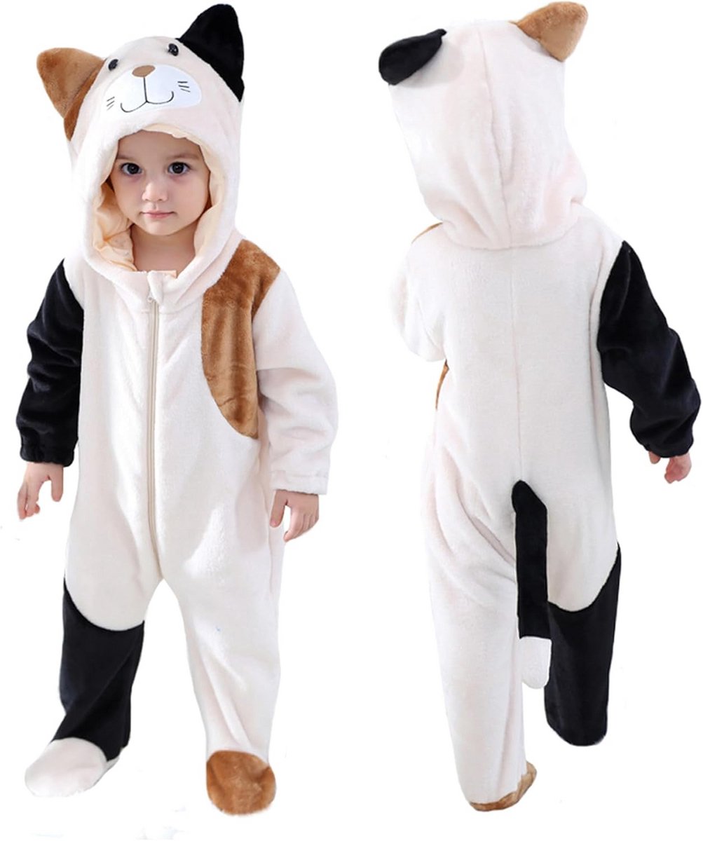 Flanellen Baby Romper met Capuchon voor Koele Dagen - Schattig Dieren-Ontwerp