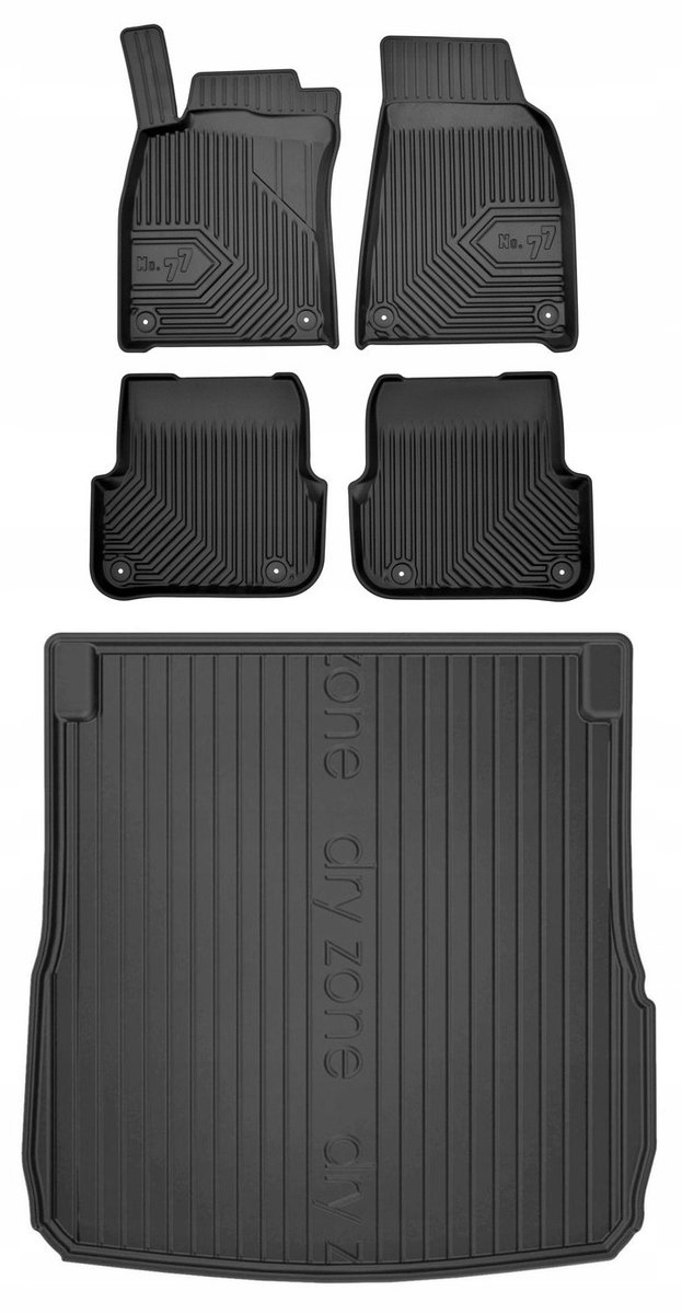 Premium Interieur Beschermset: No.77 Rubberen Mattenset + DryZone Kofferbakmat - Geschikt voor Audi A6 C6 Avant (2004-2011) - TPE - Zwart - FROGUM
