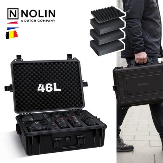 Nolin Camerakoffer, Waterdicht, Universele koffer, Outdoor, Weersbestendig, Stofdicht, Koffer, Fotokoffer met inzetstuk voor cameralenzen en accessoires, Zwart L56xB42xH21CM SUPER STERK
