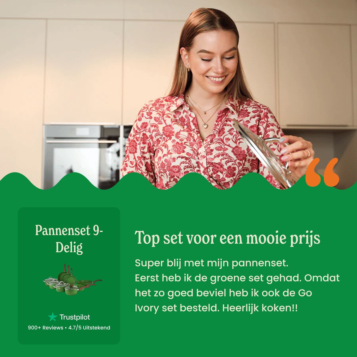 Cook & Pan 9-Delige Pannenset Groen - PFAS vrij - Alle Warmtebronnen - Pannen Set met 7 jaar Garantie - Krasbestendige Anti Aanbaklaag - Vaatwasserbestendig - Gas, Inductie, Elektrisch, Oven - Koekenpan, Wokpan, Steelpan, Hapjespan, Kookpot – foto 3