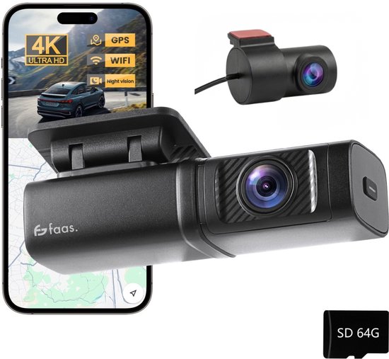 Faas dual dashcam – 4K – voor en achter – 64GB