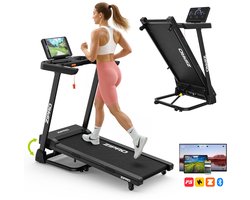 ZIPRO® Luma - Elektrische Loopband 1-12 km/u - Inklapbaar - met Hellingfunctie - Bluetooth - Kinomap en FitShow Apps - Fitness - Hellingshoek Instelbaar - Vermogen 1,25 HP - Groot Loopvlak 115 × 44 cm - Max. 120 kg - Zwart