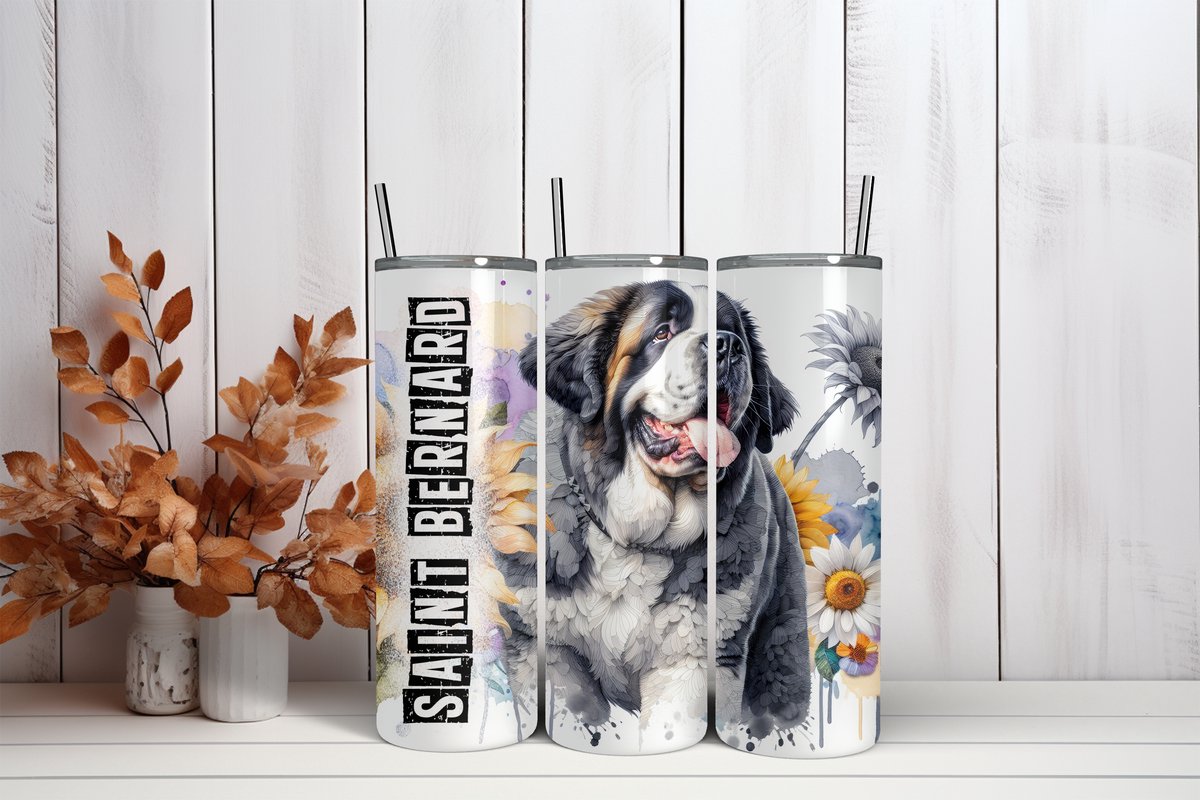 Thermosbeker sint bernard - 600 ml RVS Tumbler met Rietje - Hond - Cadeau - Schoolbeker - Antilek dop - Vaatwasserbestendig - Werkbeker - To go beker - Zomaar