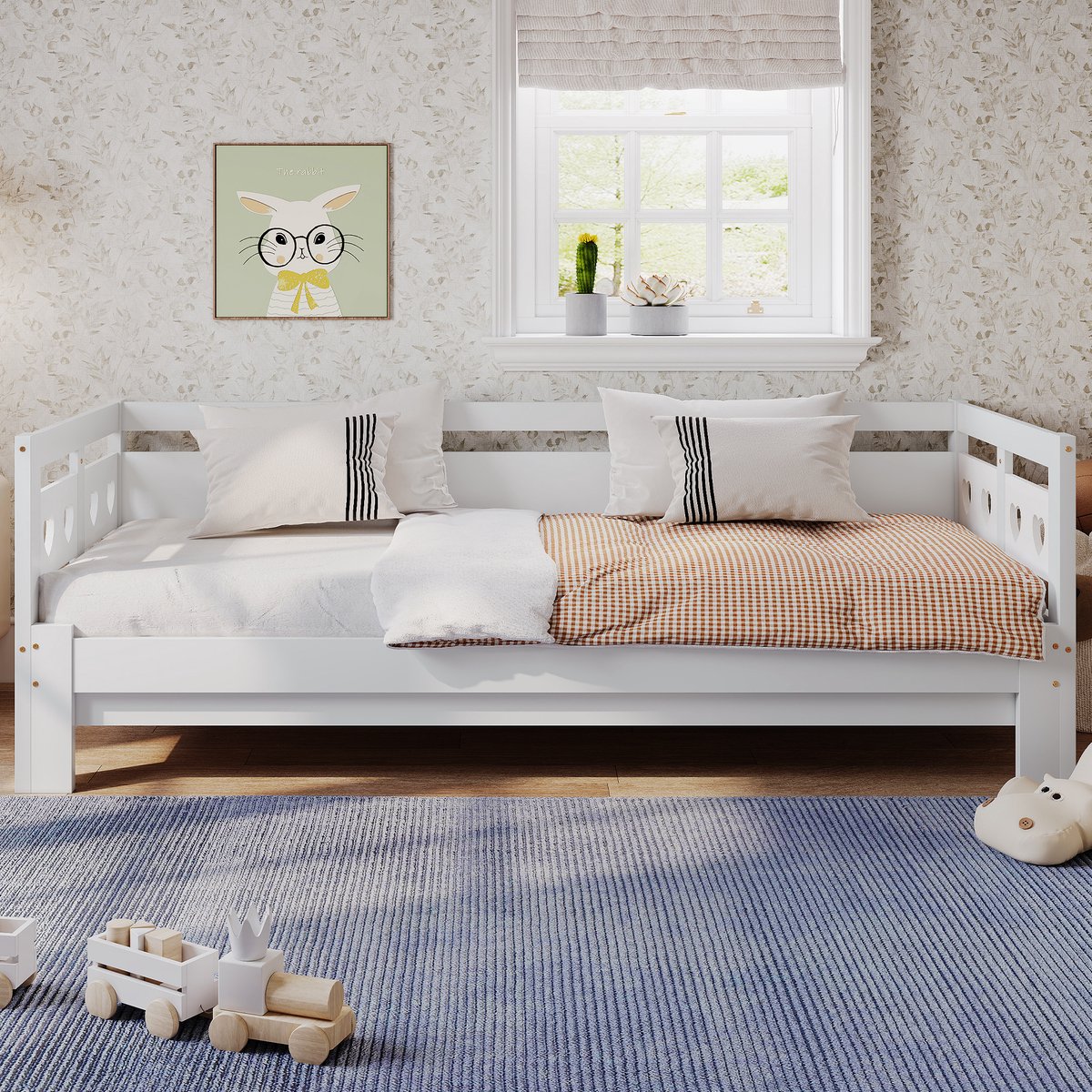 Wishdor Uitschuifbaar Daybed – Hartvormig Ontwerp – Tweede Slaapplaats – Hout – Wit