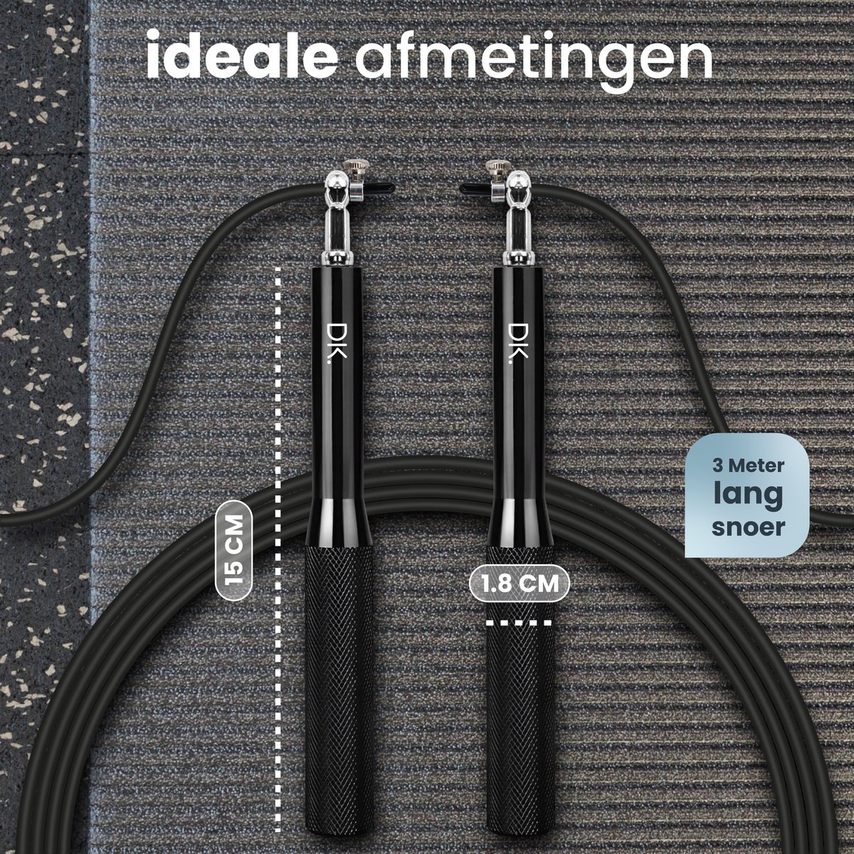 DK.® Professioneel Sport Springtouw - Speedrope - Jump Rope - voor Volwassenen en Kinderen - Crosstraining HIIT en Krachttraining - Zwart — afbeelding 7