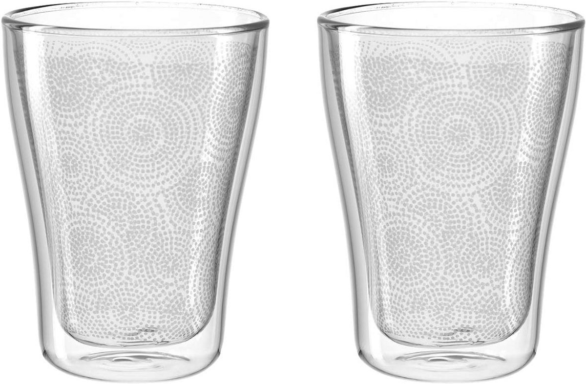 Set van 2 Dubbelwandige Glazen Bekers met Decoratie, Hittebestendig, 345 ml