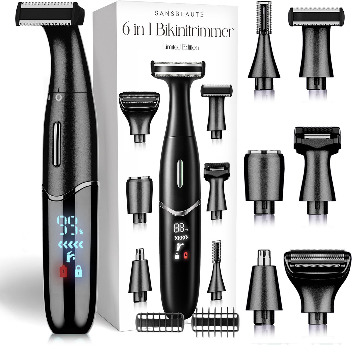 6-in-1 Bikinitrimmer - Sansbeauté® - Gezicht - Oksels - Benen - Bikinilijn - Wenkbrauw Trimmer - Gezichtsontharing Dames - Intieme Zone - Ladyshaves Bikini - Ontharingsapparaat Electrisch