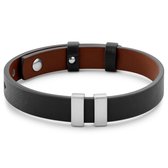 Nomen | Zwart en Bruine Leren Zilverkleurige ID-armband