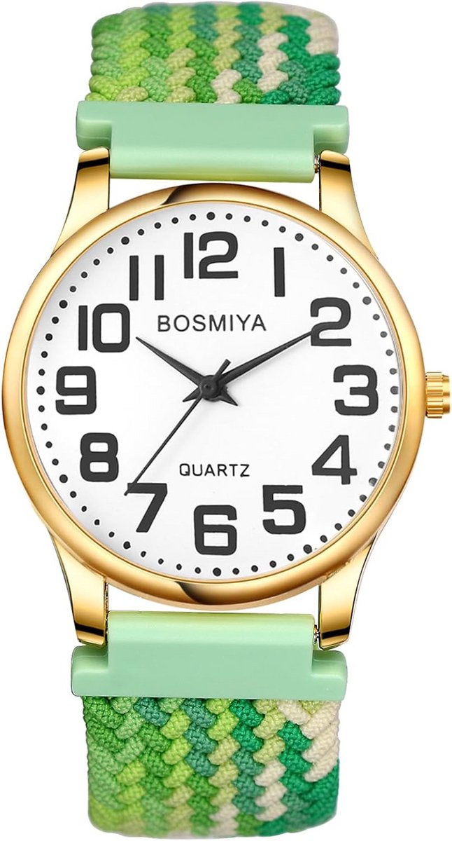 Dameshorloge met Grote Wijzerplaat en Elastische Band - Analoog met Arabische Cijfers