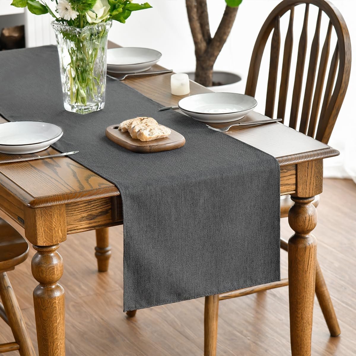 Donkergrijze Tafelloper voor Eettafel - Machinewasbaar Decoratie voor Herfst en Winter
