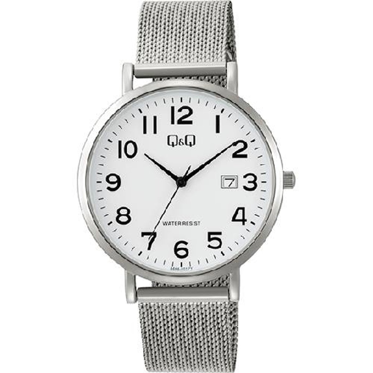 QQ-heren horloge-model a46a-001py-datum-Milanese band-verstelbare band-duidelijke wijzerplaat-3 atm waterdicht-diameter 40 mm