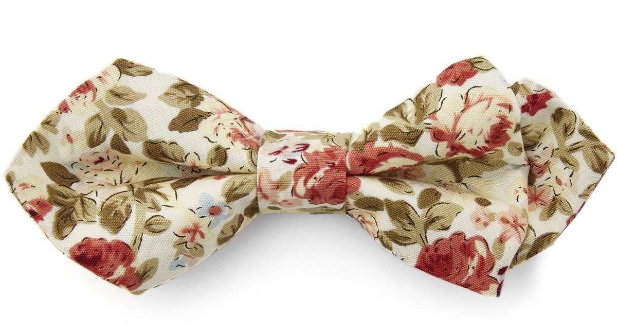 Puntige Crèmekleurige Vlinderdas met Bloemenmotief