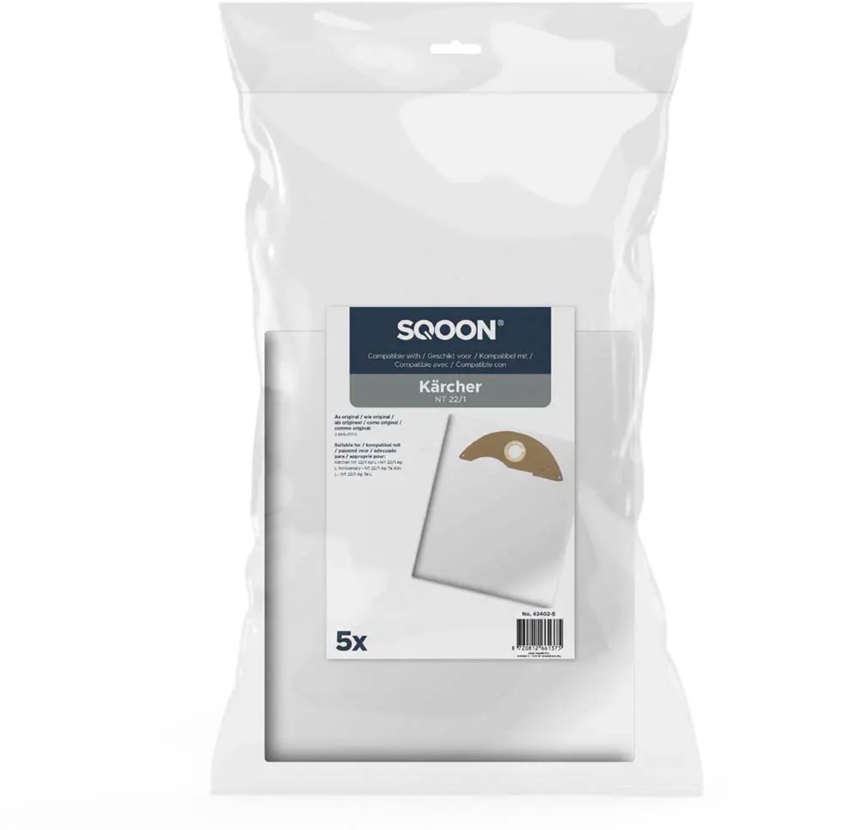SQOON® Stofzuigerzakken geschikt voor Kärcher NT 22/1 - Gelijk aan model: 2.889-217.0 - High Filtration stofopvangzakken voor industriële stofzuigers