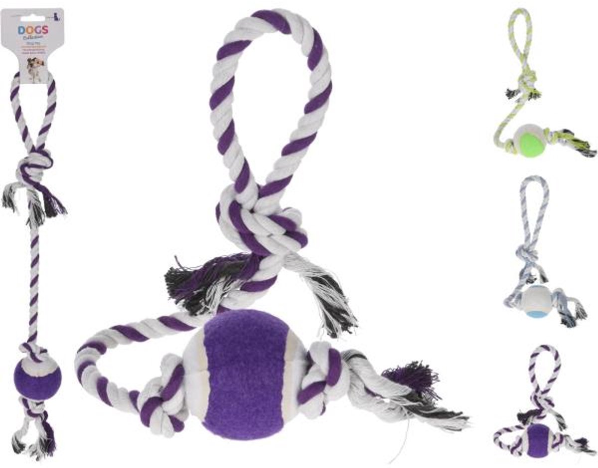 Hondentouw met bal-52cm-blauw-Animalking-hondenspeelgoed