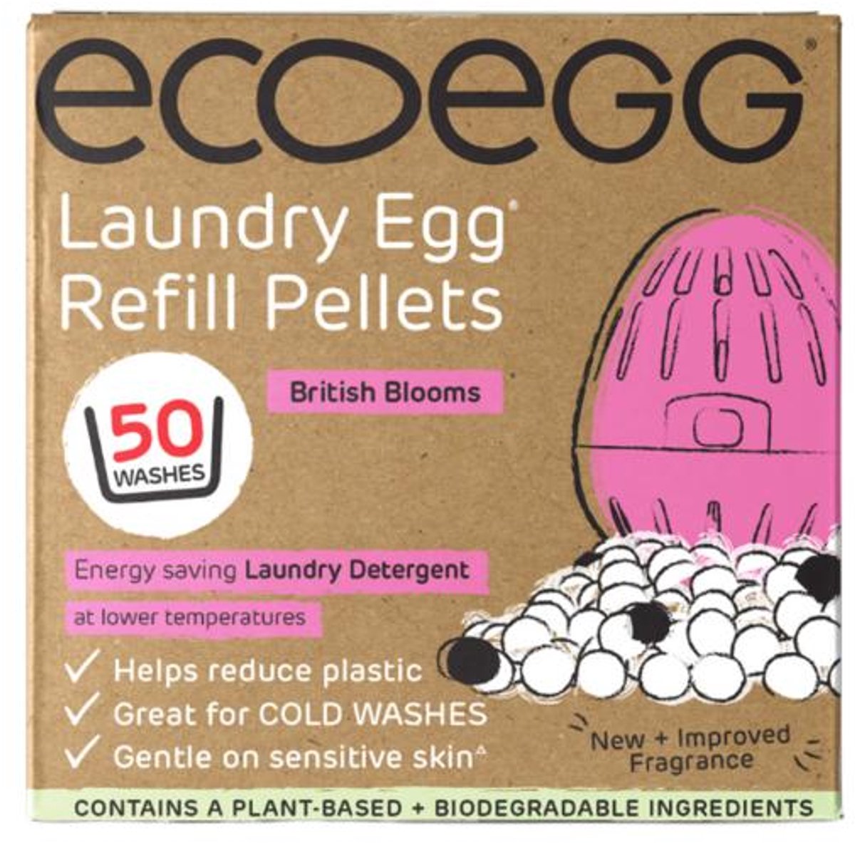 Ecoegg Navulling - 50 wasbeurten – Britse Bloei - Was Ei - Wasmiddel - Hervulbaar - Duurzaam - Hypoallergeen - Geschikt voor baby's en mensen