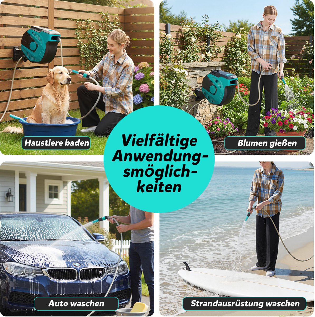 COSTWAY Tuinslangbox, 20 m + 2 m, 180 graden draaibaar, automatisch intrekbaar, persluchtslang, wandhouder, slanghaspel voor tuin, werkplaats en gazon, groen – foto 5