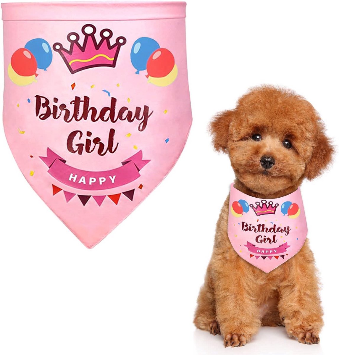 Honden Bandana Verjaardag Roze | Driehoekige Sjaal voor Kleine & Middelgrote Honden en Katten