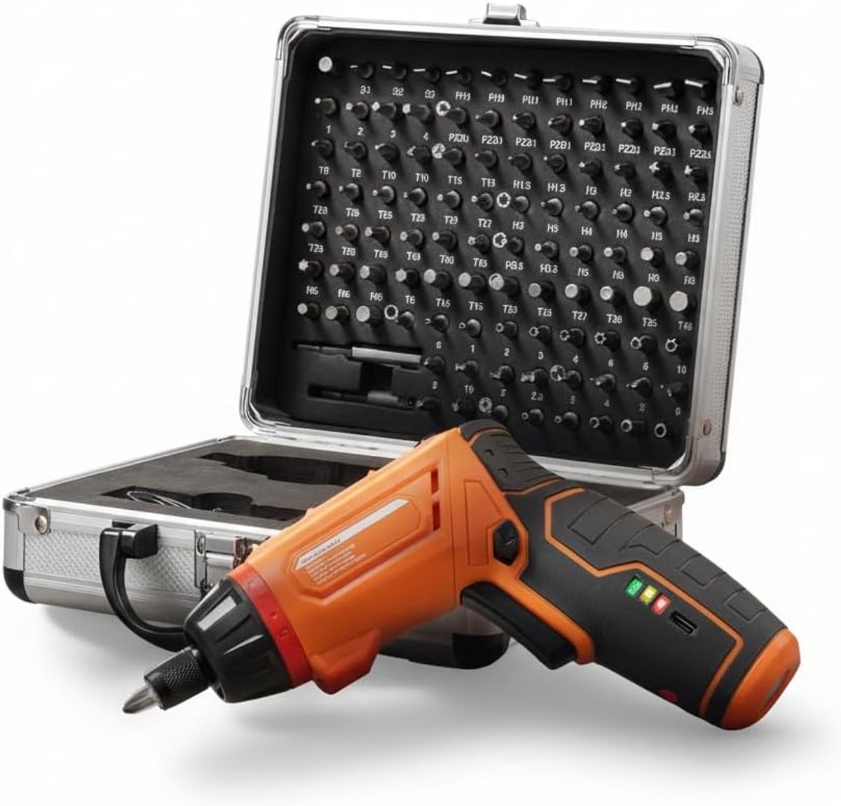 Draaibare Accuschroevendraaier 4V met LED en Diverse Bits in Aluminium Koffer