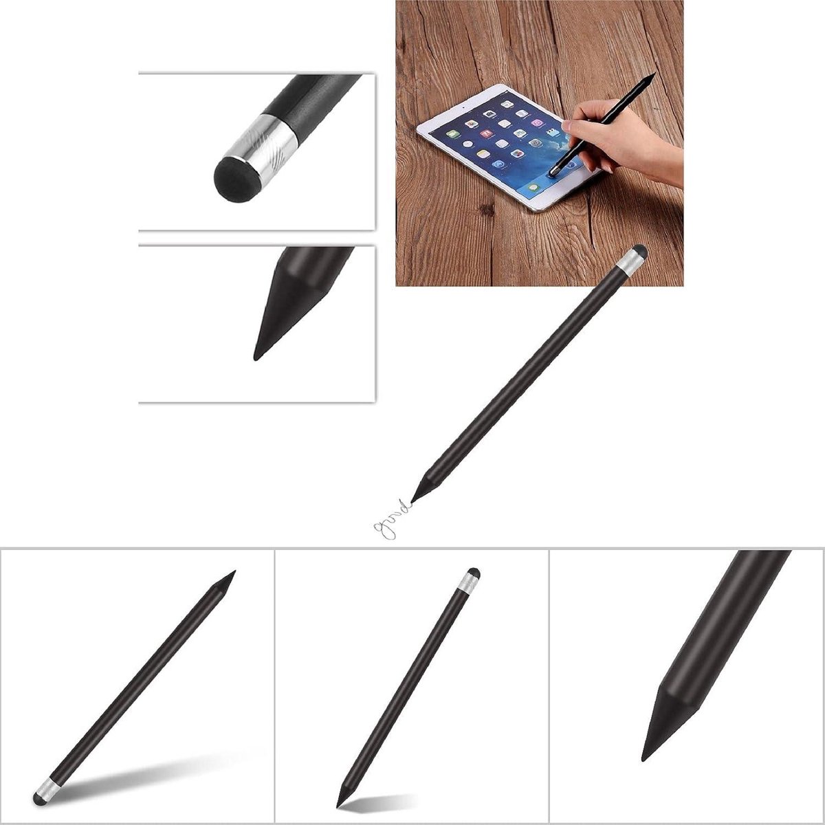 Capacitieve styluspen met zachte rubberen tip voor telefoon, tablet en computer - Zwart