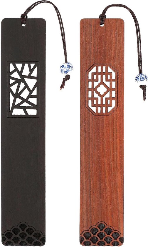 Boekenlegger Set van 2 - Handgemaakte Houten Vintage Boekenleggers - Natuurlijk en Hol - Cadeau voor Boekenliefhebbers, Vrouwen en Mannen