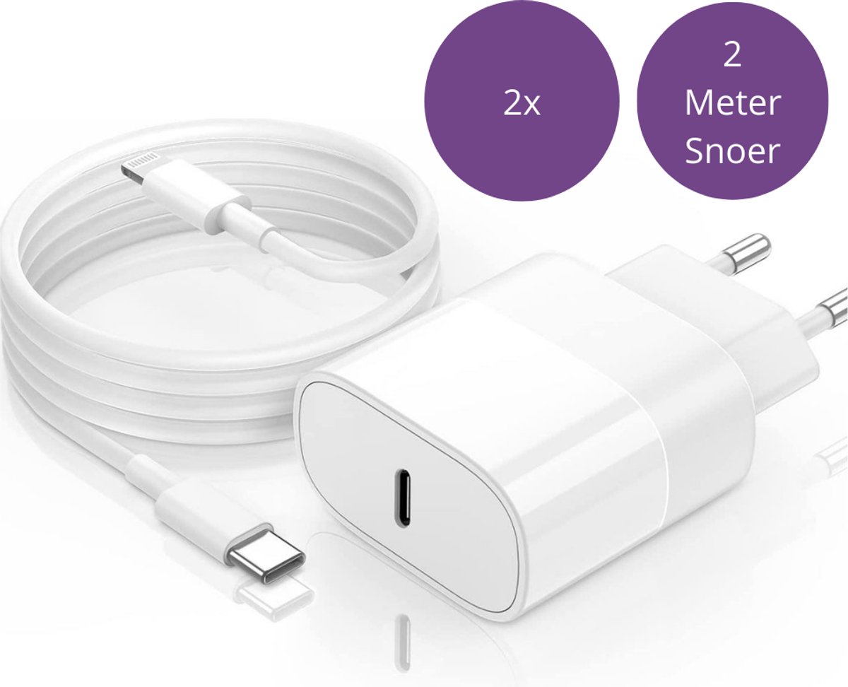 Viewr 2x 30W USB C Snellader - 2 Meter - Oplaadstekker - Geschikt voor Apple Lightning (iPhone & iPad & Airpods) - 2 Stuks