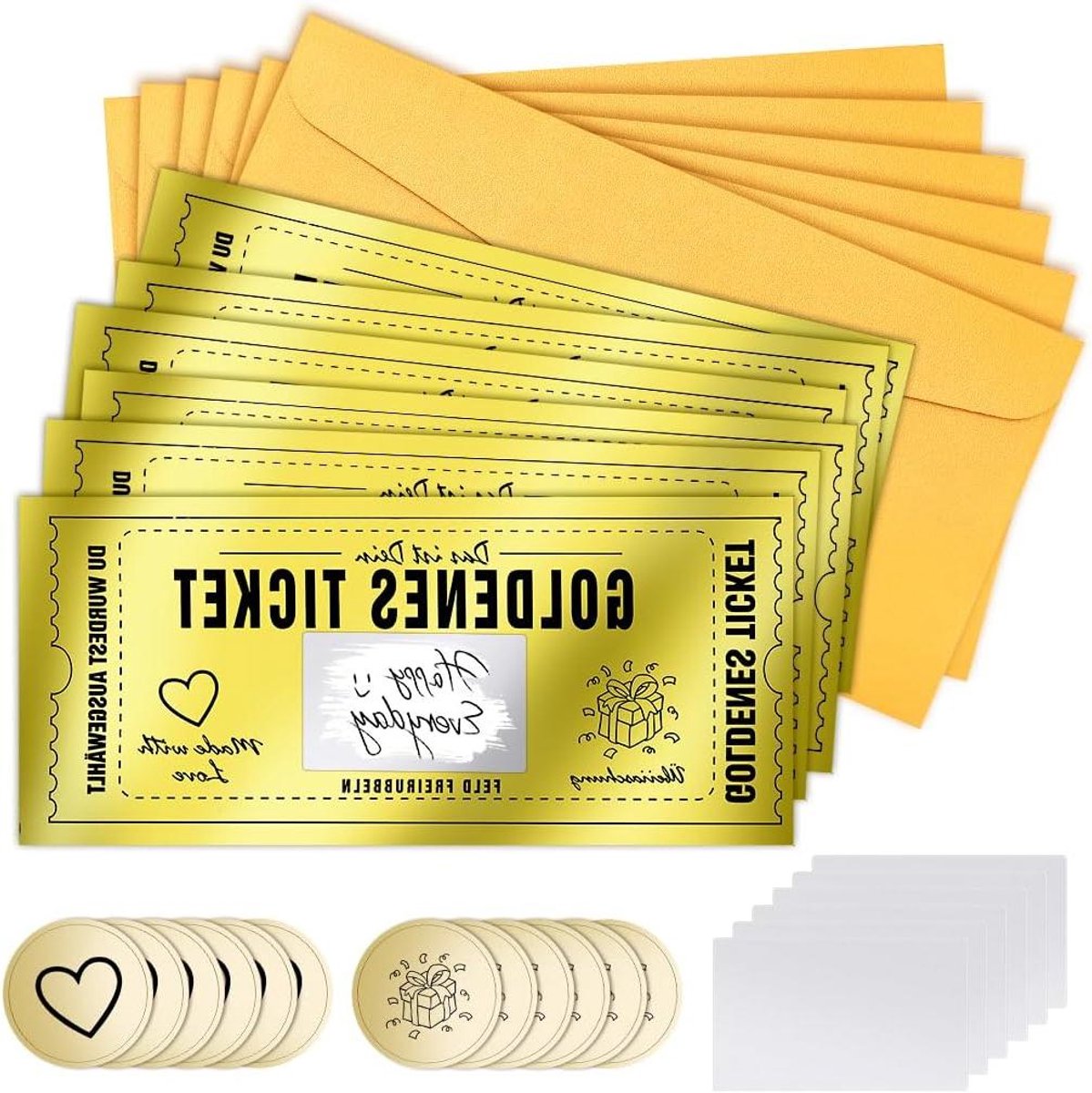 6-pack gouden kraskaarten met enveloppen en krasstickers - gepersonaliseerde cadeaubonnen voor vrienden en familie
