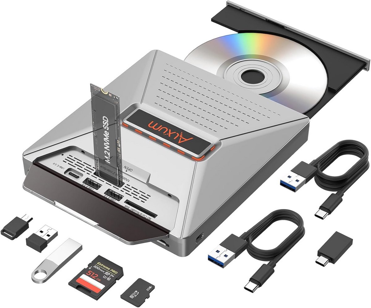 Externe USB DVD/CD Brander met M.2 & SD/Micro SD Kaartsleuven - 10Gbps Plug & Play
