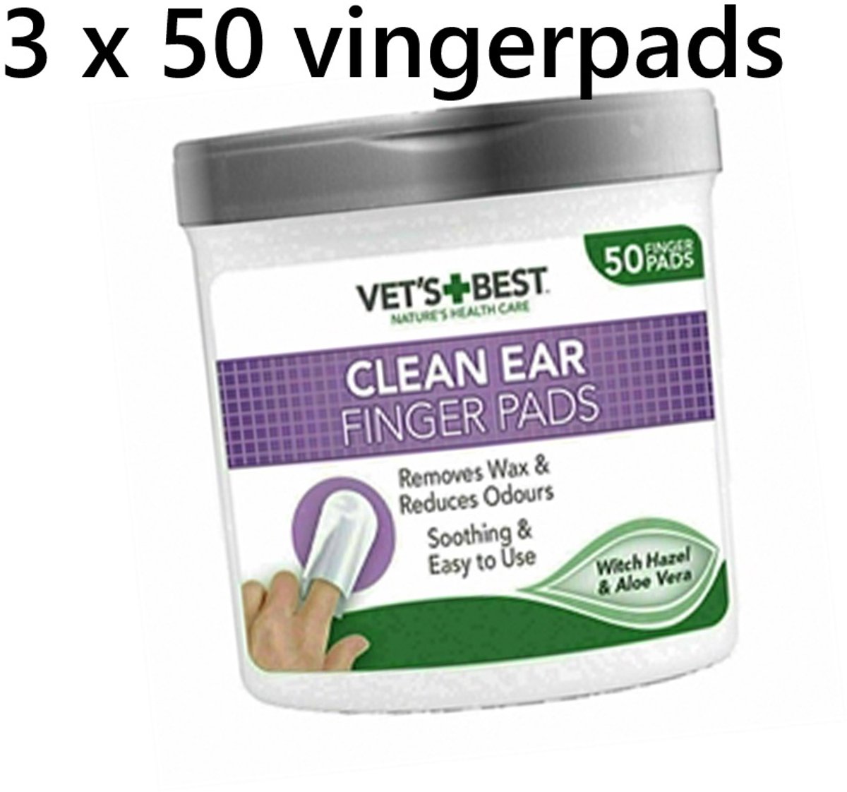 ** 3 x vets best oorreinigingsdoekjes - vingerdoekjes - voor honden 50 st/potje = 150 stuks verwijdert wax/vermijdt geurtjes - mild