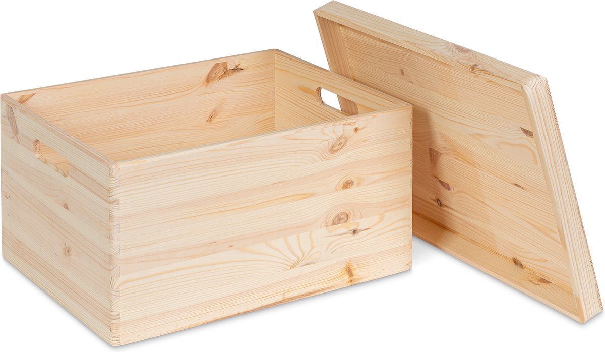 HAUDT® Houten kist KIM Maxi met losse deksel - handgrepen - 39,5 x 29,5 x 23 cm - inhoud 24,1L - afneembare deksel - opbergkist