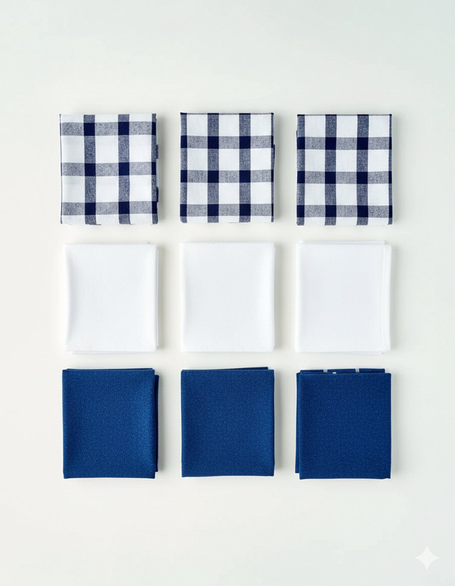 Set van 9 Liberty droogdoeken van 100% katoen, marineblauw (45x65 cm) - 9 stuks