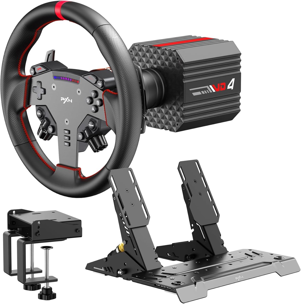 PXN VD4 Bundel - Direct Drive Racing Stuur - 4 Nm - W AS Stuurwiel - PD HM 2-Pedaalset - 400° Rotatie - PC Windows - Zwart
