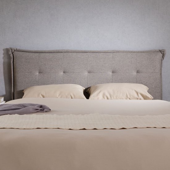 Tête de lit ZELOX avec pieds en bois 160 cm en gris - panneau arrière rembourré pour lits doubles, tête de lit, tissu de haute qualité & aspect piqué - image ci-dessus