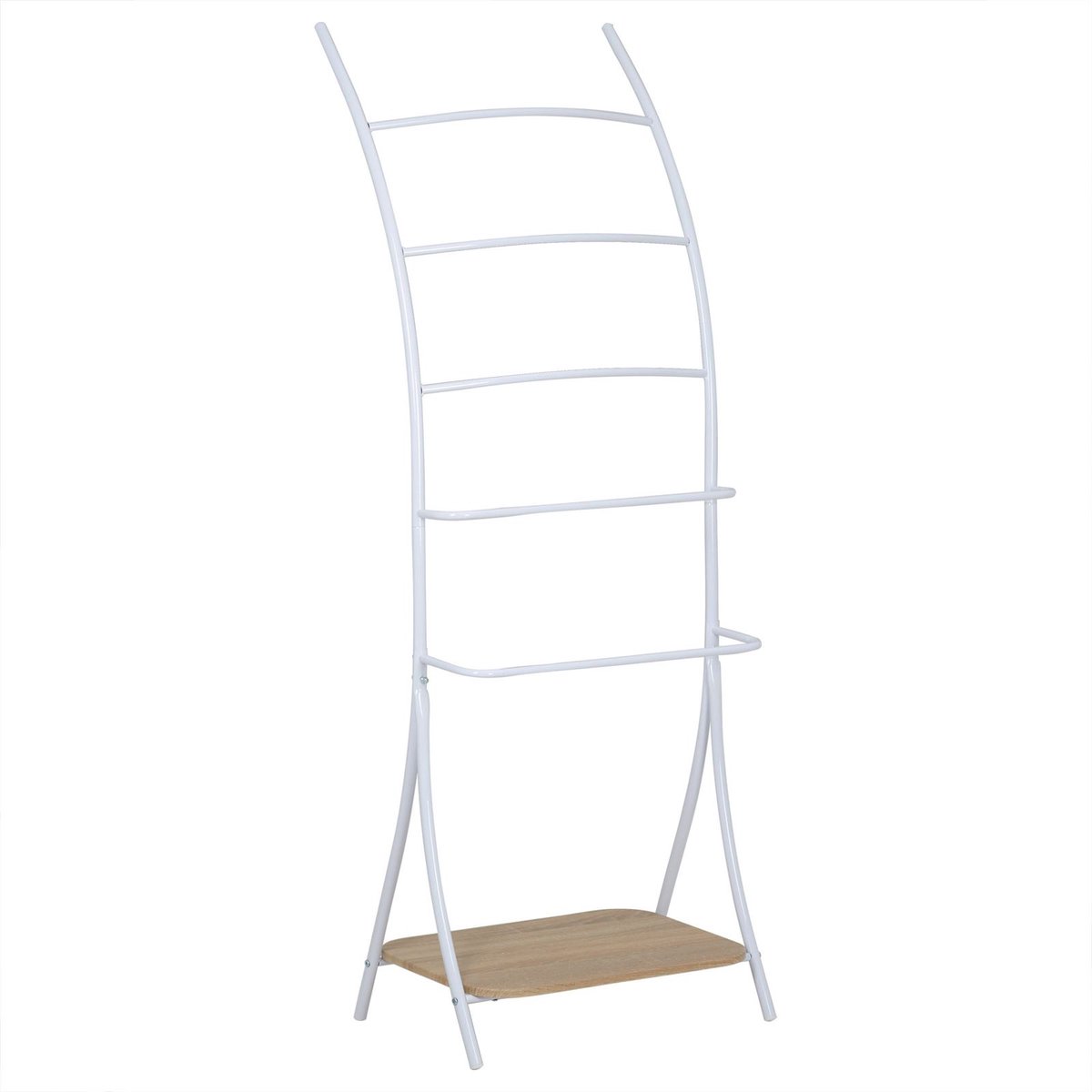 Handdoekhouder EDY met 5 handdoekhouders Wit gelakt metalen frame MDF blad Sonoma eik gelakt