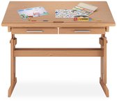 Bureau enfant OLIVIA en sapin - beau bureau scolaire inclinable et réglable en hauteur, bureau jeunesse pratique avec tiroirs - photo principale