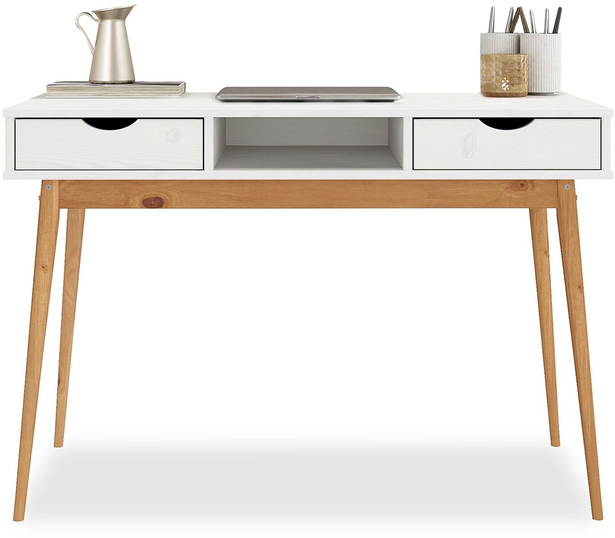 IDIMEX Bureau STEFANO met 2 lades van massief hout – wit/eiken