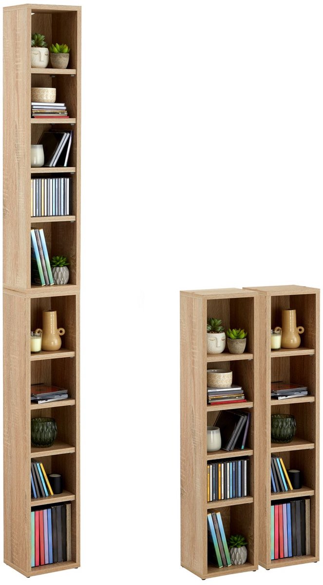 CD DVD opbergrek CHART, in Sonoma eik met 10 vakken voor maximaal 160 CD's, 20x186,5 cm (breedte x hoogte) - hoofdafbeelding