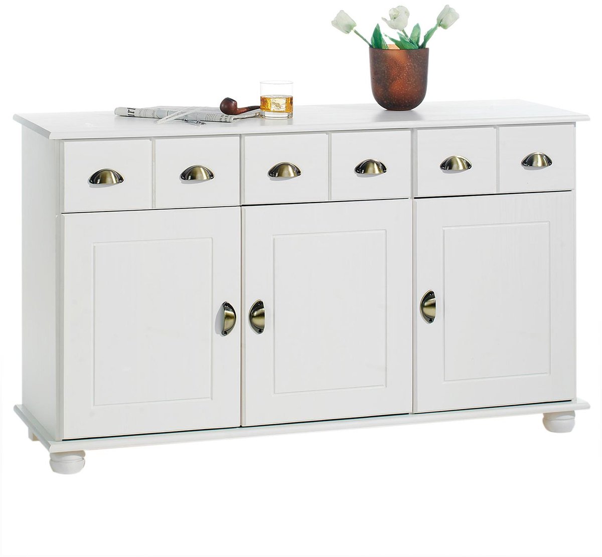 IDIMEX Sideboard COLMAR 135 cm van massief hout - Wit