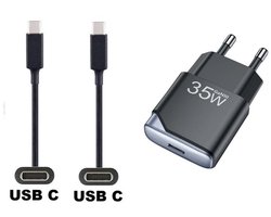 OneOne 35W snellader + 1,0m sterke USB C naar C kabel. GAN lader. PD PPS oplader adapter past op JBL Quantum Wireless 350 / 360 / 360P / 360X / 610 / 810 / 910 / 910P / 910X / ONE / 400 / 600 / 800 / TWS